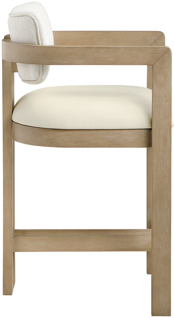 Meridian Furniture Ravina Art Deco Counter Stool Vegan Leather Seat and Cerused Wood Frame for Kitchen Bar Cream Single 88080Cream-C