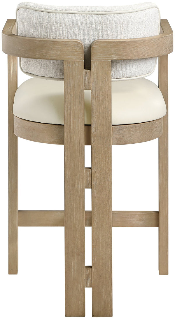Meridian Furniture Ravina Art Deco Counter Stool Vegan Leather Seat and Cerused Wood Frame for Kitchen Bar Cream Single 88080Cream-C