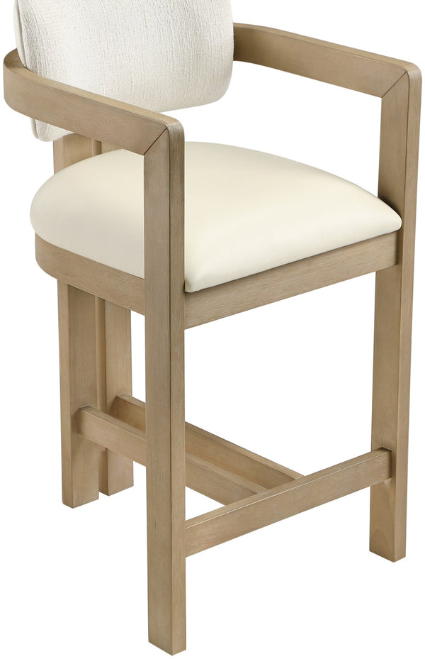 Meridian Furniture Ravina Art Deco Counter Stool Vegan Leather Seat and Cerused Wood Frame for Kitchen Bar Cream Single 88080Cream-C