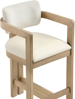 Meridian Furniture Ravina Art Deco Counter Stool Vegan Leather Seat and Cerused Wood Frame for Kitchen Bar Cream Single 88080Cream-C