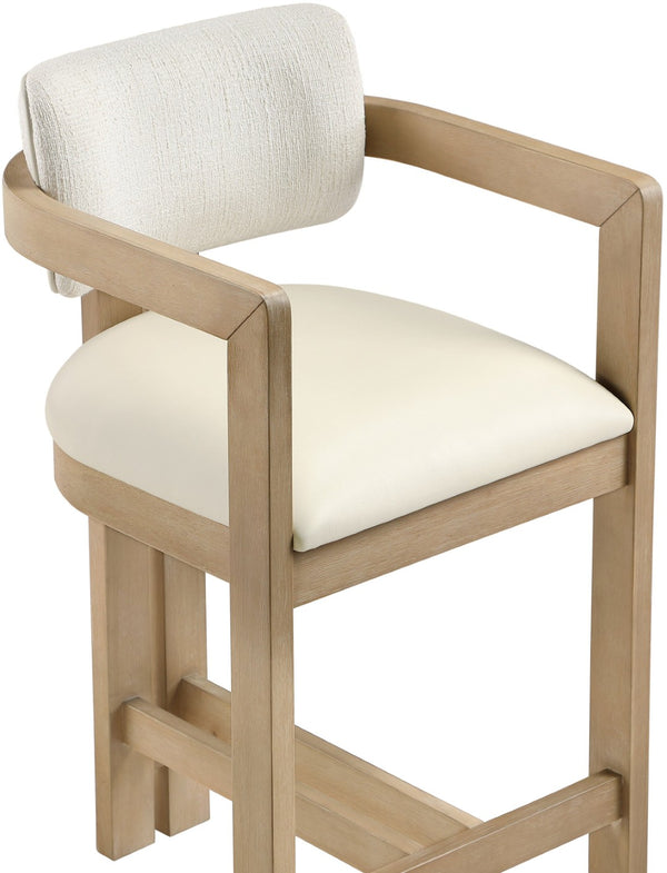 Meridian Furniture Ravina Art Deco Counter Stool Vegan Leather Seat and Cerused Wood Frame for Kitchen Bar Cream Single 88080Cream-C