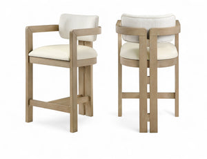 Meridian Furniture Ravina Art Deco Counter Stool Vegan Leather Seat and Cerused Wood Frame for Kitchen Bar Cream Single 88080Cream-C