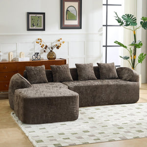 English Elm Beige Chenille L-shaped Sectional Sofa with Chaise Deep Seating and Curved Armrests Brown W3612S00032