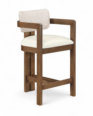Meridian Furniture Ravina Art Deco Counter Stool Vegan Leather Seat and Cerused Wood Frame for Kitchen Bar Beige Set of 2 88081Beige-C