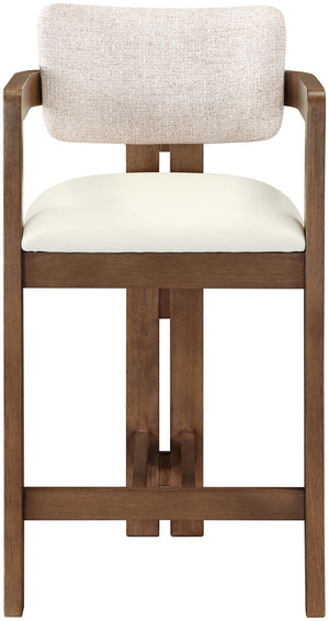 Meridian Furniture Ravina Art Deco Counter Stool Vegan Leather Seat and Cerused Wood Frame for Kitchen Bar Beige Set of 2 88081Beige-C