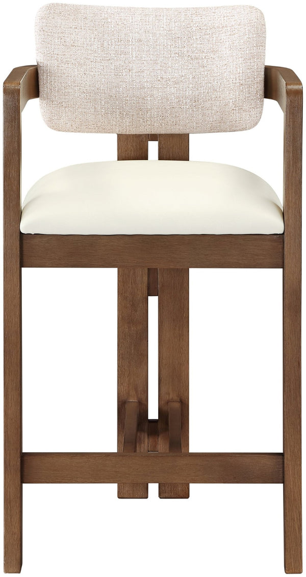 Meridian Furniture Ravina Art Deco Counter Stool Vegan Leather Seat and Cerused Wood Frame for Kitchen Bar Beige Set of 2 88081Beige-C