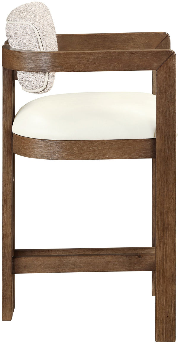 Meridian Furniture Ravina Art Deco Counter Stool Vegan Leather Seat and Cerused Wood Frame for Kitchen Bar Beige Set of 2 88081Beige-C