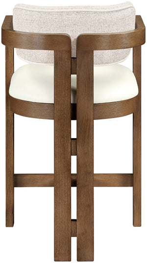 Meridian Furniture Ravina Art Deco Counter Stool Vegan Leather Seat and Cerused Wood Frame for Kitchen Bar Beige Set of 2 88081Beige-C