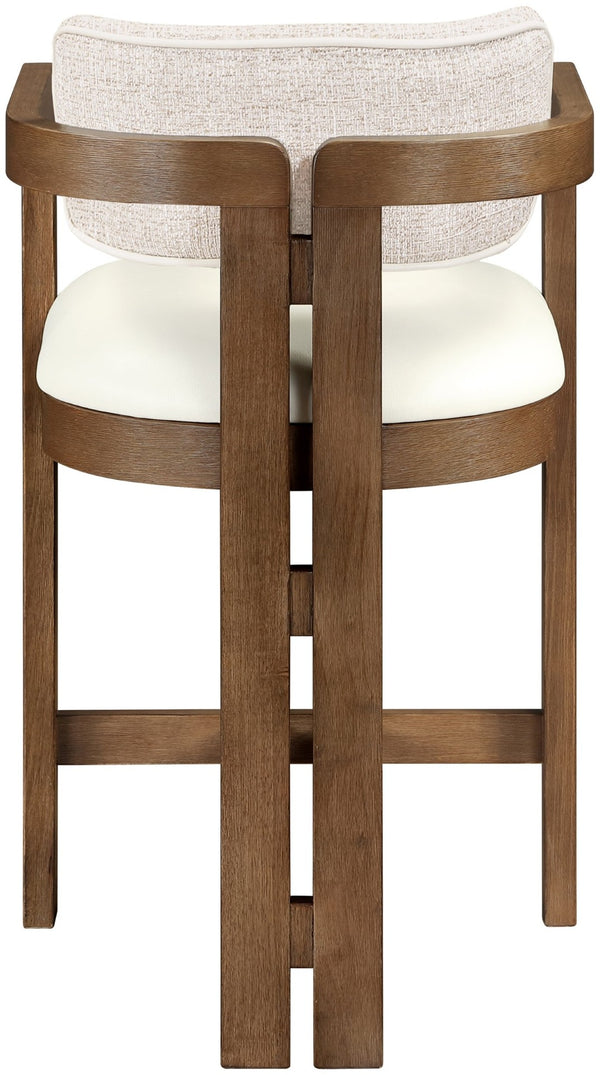 Meridian Furniture Ravina Art Deco Counter Stool Vegan Leather Seat and Cerused Wood Frame for Kitchen Bar Beige Set of 2 88081Beige-C