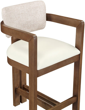 Meridian Furniture Ravina Art Deco Counter Stool Vegan Leather Seat and Cerused Wood Frame for Kitchen Bar Beige Set of 2 88081Beige-C