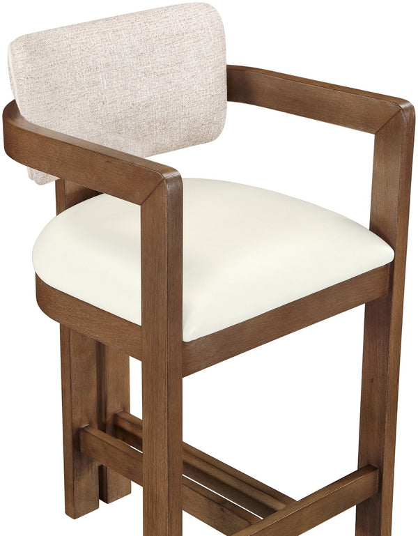 Meridian Furniture Ravina Art Deco Counter Stool Vegan Leather Seat and Cerused Wood Frame for Kitchen Bar Beige Set of 2 88081Beige-C