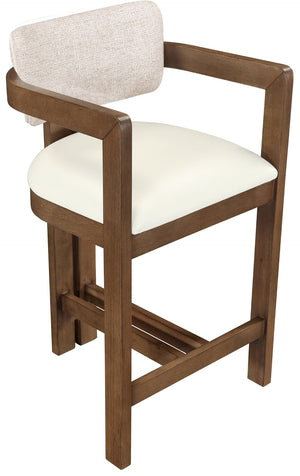 Meridian Furniture Ravina Art Deco Counter Stool Vegan Leather Seat and Cerused Wood Frame for Kitchen Bar Beige Set of 2 88081Beige-C