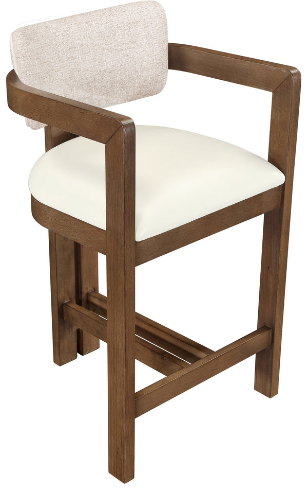 Meridian Furniture Ravina Art Deco Counter Stool Vegan Leather Seat and Cerused Wood Frame for Kitchen Bar Beige Set of 2 88081Beige-C