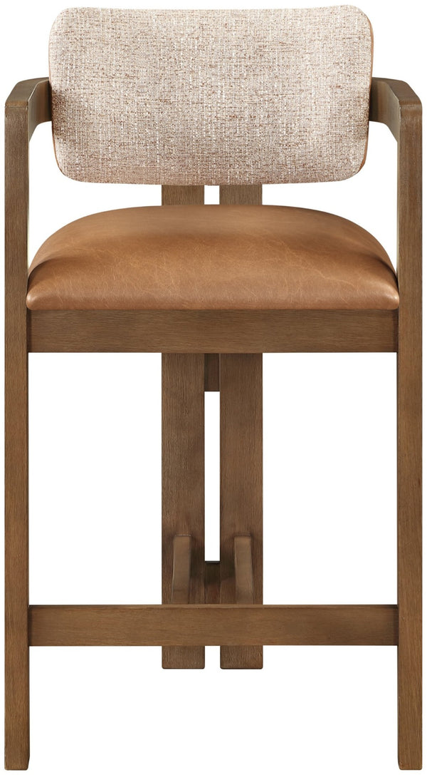 Meridian Furniture Ravina Art Deco Counter Stool Vegan Leather Seat and Cerused Wood Frame for Kitchen Bar Cognac Set of 2 88081Cognac-C
