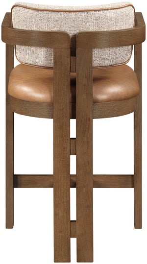 Meridian Furniture Ravina Art Deco Counter Stool Vegan Leather Seat and Cerused Wood Frame for Kitchen Bar Cognac Set of 2 88081Cognac-C