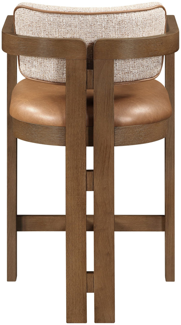 Meridian Furniture Ravina Art Deco Counter Stool Vegan Leather Seat and Cerused Wood Frame for Kitchen Bar Cognac Set of 2 88081Cognac-C