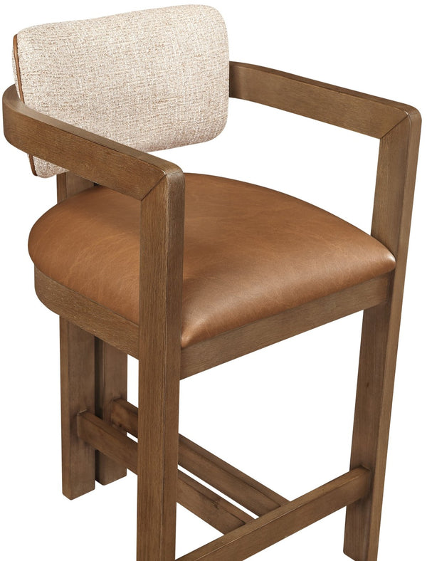 Meridian Furniture Ravina Art Deco Counter Stool Vegan Leather Seat and Cerused Wood Frame for Kitchen Bar Cognac Set of 2 88081Cognac-C