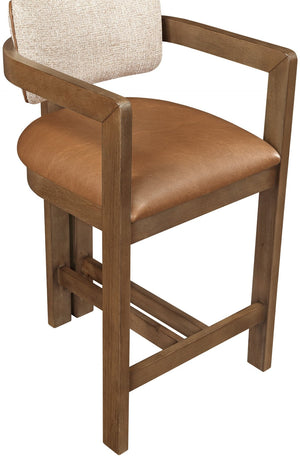 Meridian Furniture Ravina Art Deco Counter Stool Vegan Leather Seat and Cerused Wood Frame for Kitchen Bar Cognac Set of 2 88081Cognac-C