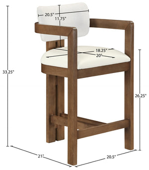Meridian Furniture Ravina Art Deco Counter Stool Vegan Leather Seat and Cerused Wood Frame for Kitchen Bar Cream Set of 2 88081Cream-C