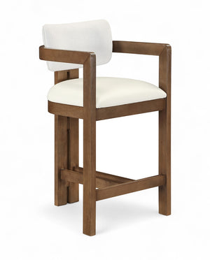 Meridian Furniture Ravina Art Deco Counter Stool Vegan Leather Seat and Cerused Wood Frame for Kitchen Bar Cream Set of 2 88081Cream-C