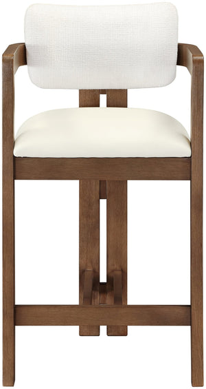 Meridian Furniture Ravina Art Deco Counter Stool Vegan Leather Seat and Cerused Wood Frame for Kitchen Bar Cream Set of 2 88081Cream-C