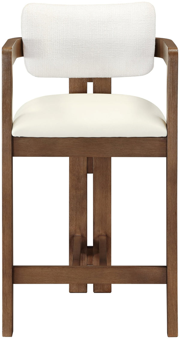 Meridian Furniture Ravina Art Deco Counter Stool Vegan Leather Seat and Cerused Wood Frame for Kitchen Bar Cream Set of 2 88081Cream-C
