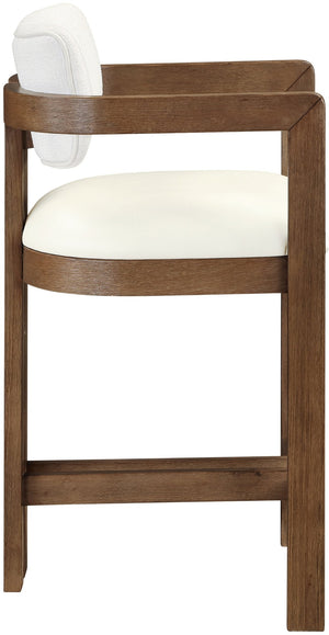 Meridian Furniture Ravina Art Deco Counter Stool Vegan Leather Seat and Cerused Wood Frame for Kitchen Bar Cream Set of 2 88081Cream-C