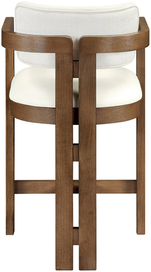 Meridian Furniture Ravina Art Deco Counter Stool Vegan Leather Seat and Cerused Wood Frame for Kitchen Bar Cream Set of 2 88081Cream-C