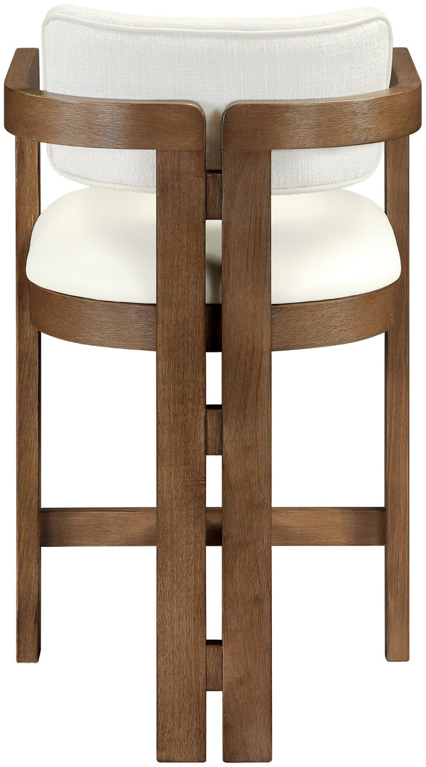 Meridian Furniture Ravina Art Deco Counter Stool Vegan Leather Seat and Cerused Wood Frame for Kitchen Bar Cream Set of 2 88081Cream-C