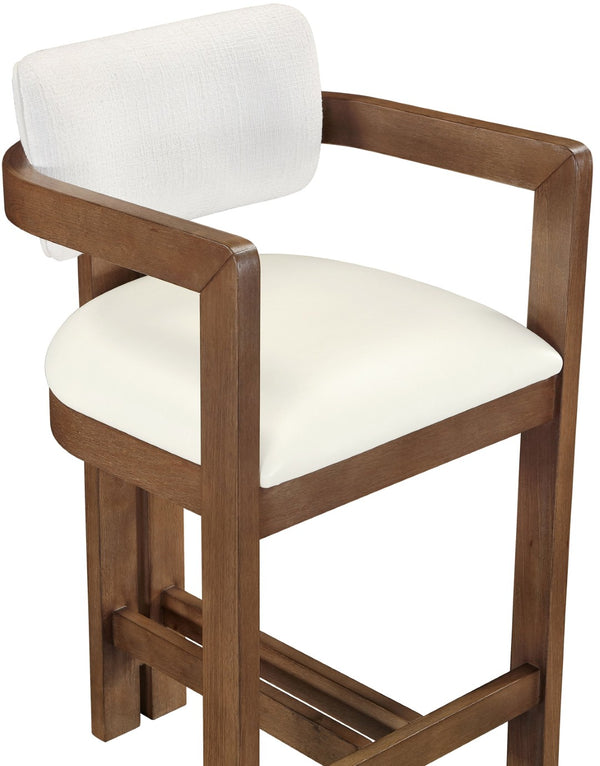 Meridian Furniture Ravina Art Deco Counter Stool Vegan Leather Seat and Cerused Wood Frame for Kitchen Bar Cream Set of 2 88081Cream-C