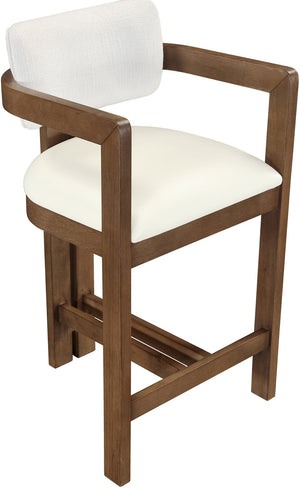 Meridian Furniture Ravina Art Deco Counter Stool Vegan Leather Seat and Cerused Wood Frame for Kitchen Bar Cream Set of 2 88081Cream-C