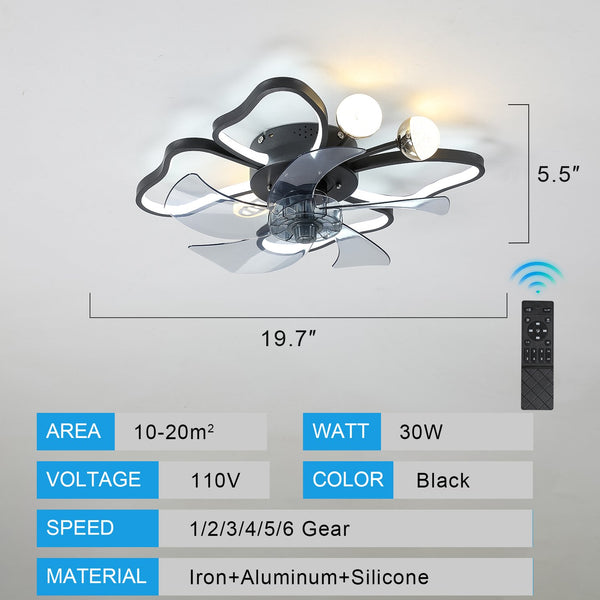 English Elm 19.7 Inch Modern Butterfly Ceiling Fan with 24W LED, Remote, Timer, Quiet Operation, White+Black W2312P374760