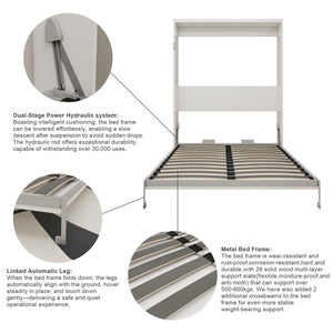 English Elm Multifunctional Queen Murphy Wall Bed with Hydraulic Soft Close and Solid Wood Slat Support W5290S00004