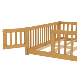 English Elm Queen Kids Floor Bed with Safety Guardrails and Door for Independent Sleep, Pine Frame, 82.7"x62.6" Natural W1580P338954