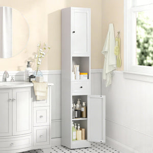 English Elm 71 Inch Narrow Steel Storage Cabinet 5 Tier with Doors Adjustable Shelves White T2398P442671