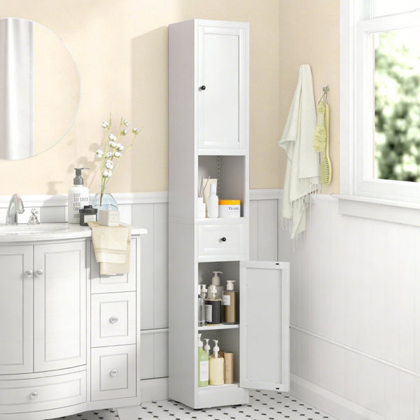 English Elm 71 Inch Narrow Steel Storage Cabinet 5 Tier with Doors Adjustable Shelves White T2398P442671