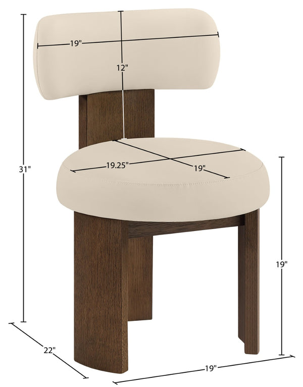 Meridian Furniture Atelier Art Deco Vegan Leather Dining Chair with Sculpted Walnut Finish Frame 88085Beige-C