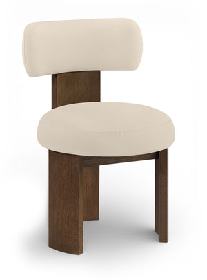 Meridian Furniture Atelier Art Deco Vegan Leather Dining Chair with Sculpted Walnut Finish Frame 88085Beige-C