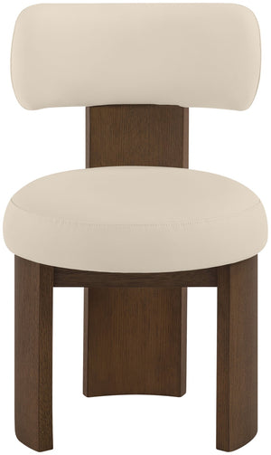Meridian Furniture Atelier Art Deco Vegan Leather Dining Chair with Sculpted Walnut Finish Frame 88085Beige-C