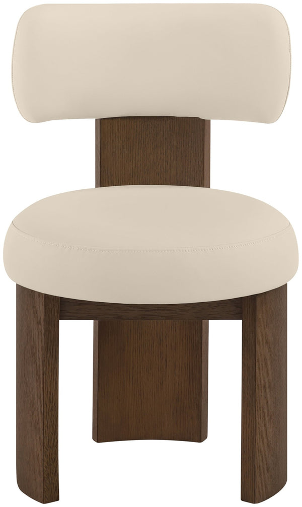 Meridian Furniture Atelier Art Deco Vegan Leather Dining Chair with Sculpted Walnut Finish Frame 88085Beige-C