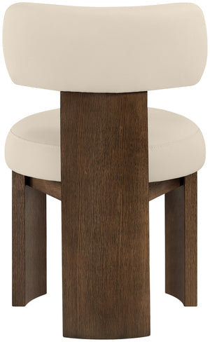 Meridian Furniture Atelier Art Deco Vegan Leather Dining Chair with Sculpted Walnut Finish Frame 88085Beige-C
