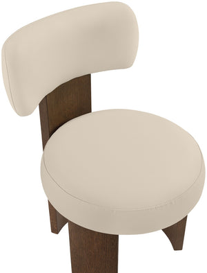 Meridian Furniture Atelier Art Deco Vegan Leather Dining Chair with Sculpted Walnut Finish Frame 88085Beige-C