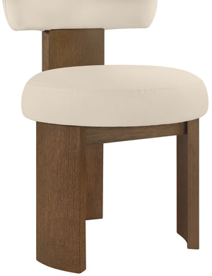 Meridian Furniture Atelier Art Deco Vegan Leather Dining Chair with Sculpted Walnut Finish Frame 88085Beige-C