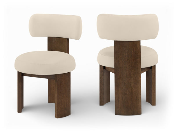 Meridian Furniture Atelier Art Deco Vegan Leather Dining Chair with Sculpted Walnut Finish Frame 88085Beige-C