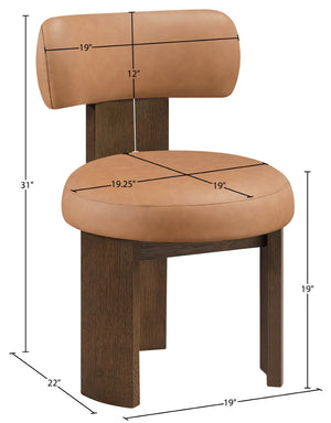 Meridian Furniture Atelier Art Deco Vegan Leather Dining Chair with Sculptural Walnut Frame 88085Cognac-C