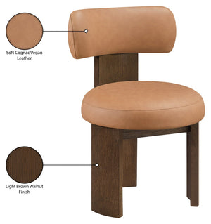 Meridian Furniture Atelier Art Deco Vegan Leather Dining Chair with Sculptural Walnut Frame 88085Cognac-C