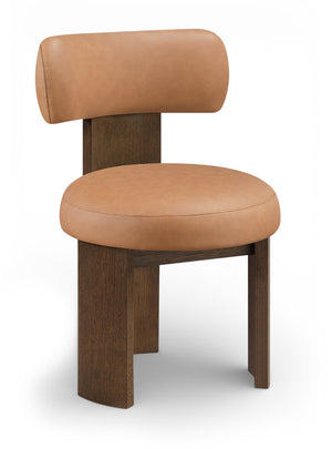 Meridian Furniture Atelier Art Deco Vegan Leather Dining Chair with Sculptural Walnut Frame 88085Cognac-C