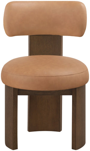 Meridian Furniture Atelier Art Deco Vegan Leather Dining Chair with Sculptural Walnut Frame 88085Cognac-C