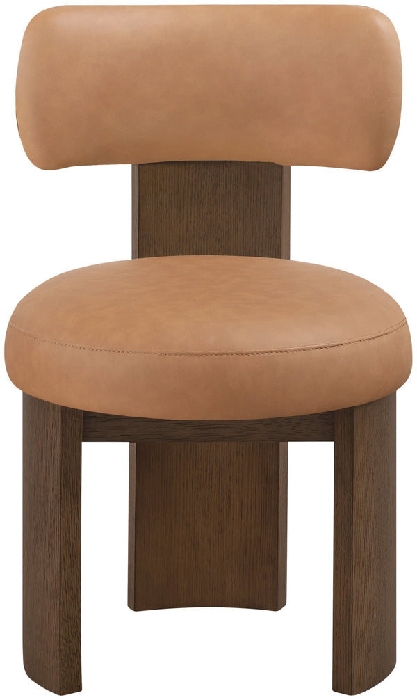Meridian Furniture Atelier Art Deco Vegan Leather Dining Chair with Sculptural Walnut Frame 88085Cognac-C