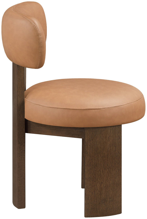 Meridian Furniture Atelier Art Deco Vegan Leather Dining Chair with Sculptural Walnut Frame 88085Cognac-C